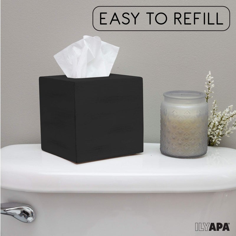 Ilyapa Wood Tissue Box Cover Square - Rustic Farmhouse Black Wooden Tissue Holder - Image 5